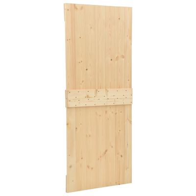 vidaXL Плъзгаща врата с монтажни части, 100x210 см, борово дърво масив