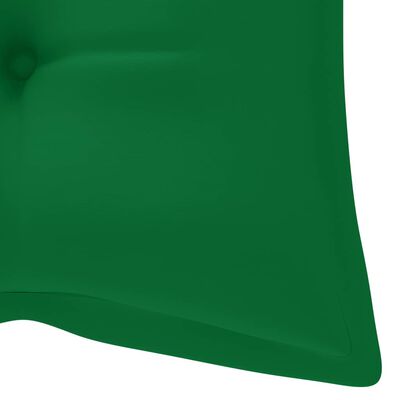 vidaXL Градинска пейка със зелена възглавница, 120 см, тик масив