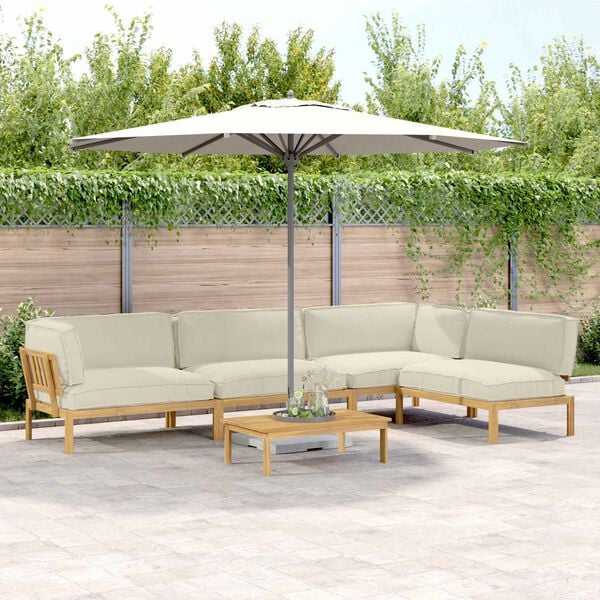 vidaXL Комплект дивани с възглавница 5 pcs Крем Солидно акациево дърво