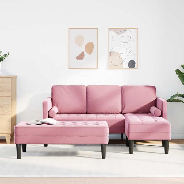 vidaXL Комплект дивани с възглавница 2 pcs Розово Полиестер