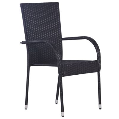 vidaXL Стифиращи външни столове, 6 бр, полиратан, черни