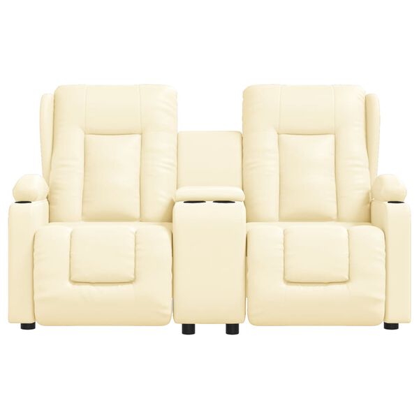 vidaXL 2-местен масажен реклайнер с държачи за чаши, кремав, еко кожа
