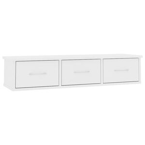 vidaXL Стенен рафт с чекмеджета, бял, 88x26x18,5 см, инженерно дърво