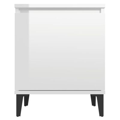 vidaXL Нощно шкафче с метални крака, бял гланц, 40x30x50 см