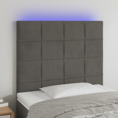 vidaXL LED горна табла за легло, тъмносива, 80x5x118/128 см, кадифе