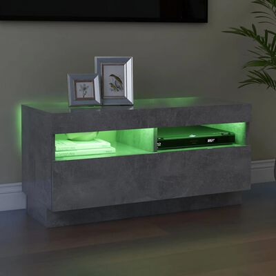 vidaXL ТВ шкаф с LED осветление, бетонно сив, 80x35x40 см