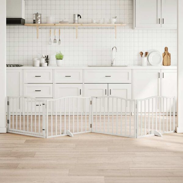 vidaXL Сгъваема преграда за кучета с врата 4 панела бял 320 см топола