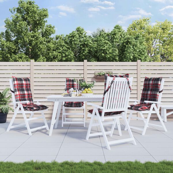 vidaXL Възглавници за стол с облегалка 4 бр червено каре Оксфорд плат