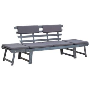 vidaXL Градинска пейка с възглавници 2-в-1, 190 см, сива, акация масив