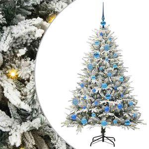 vidaXL Изкуствена светена коледна елха с комплект топки Зелено 150 cm
