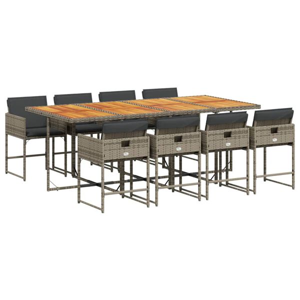 vidaXL Градински трапезен комплект 9 части с възглавници сив полиратан