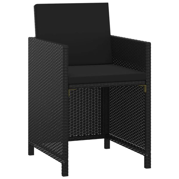 vidaXL Градински комплект от 3 части с възглавници полиратан черен