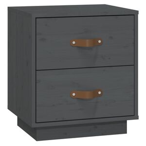 vidaXL Нощно шкафче, сиво, 40x34x45 см, борово дърво масив