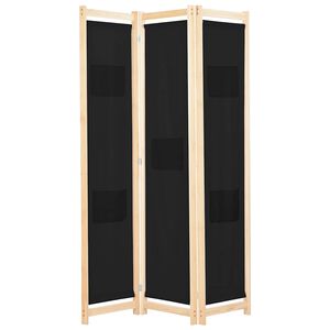 vidaXL Параван за стая, 3 панела, черен, 120x170x4 cм, текстил