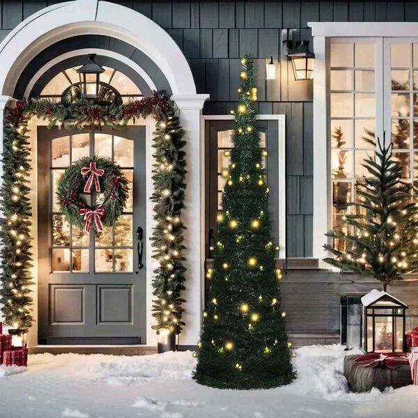 vidaXL Pop-up стринг предварително осветена коледна елха зелена 150 см