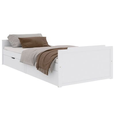 vidaXL Рамка за легло с чекмеджета, бяла, бор масив, 90х200 см