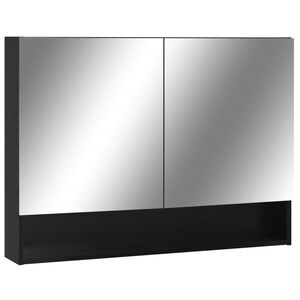 vidaXL Шкаф с LED огледало за баня, черен, 80x15x60 см, МДФ
