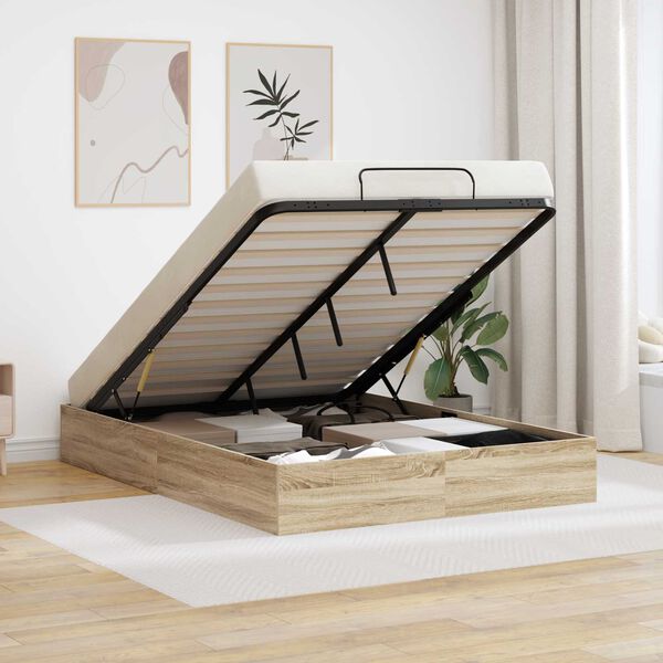 vidaXL Отоманско легло със съхранение Сонома дъб 193 x 140 x 25 см