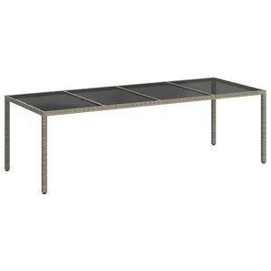 vidaXL Градинска маса сива 250x100x75 см закалено стъкло и полиратан