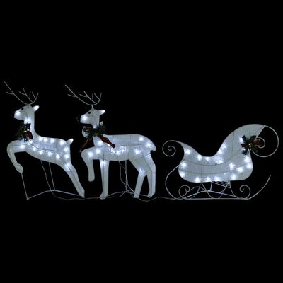 vidaXL Коледна украса елен и шейна, 60 LED, за открито, бяло