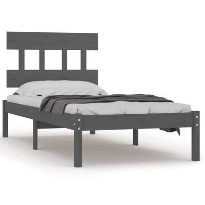 vidaXL Рамка за легло, сива, дърво масив, 90х200 см