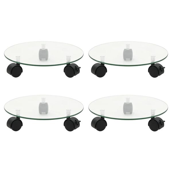 vidaXL Стойки за саксии с колела 4 бр 28 см закалено стъкло кръгли