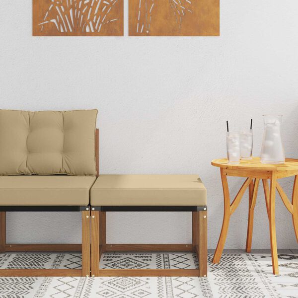 vidaXL Външна табуретка Масивна акациева дървесина и текстилен плат