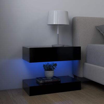 vidaXL ТВ шкаф с LED осветление, черен, 60x35 см
