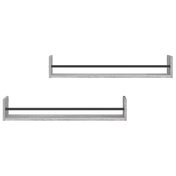 vidaXL Стенни рафтове с пръти 2 бр сив сонома 80x16x14 см