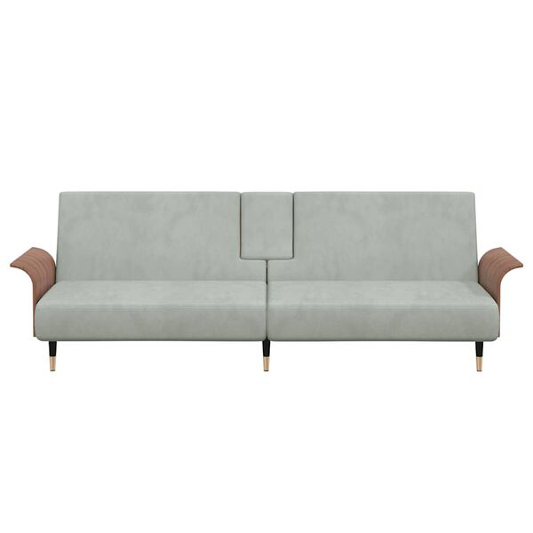 vidaXL Разтегателен диван с поставки за чаши, светлосив, кадифе