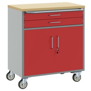 vidaXL Тролей Ролкова Работна Масичка Червен и сив 75 x 45 x 85 см