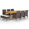 vidaXL Градински трапезен комплект, 11 части, кафяв