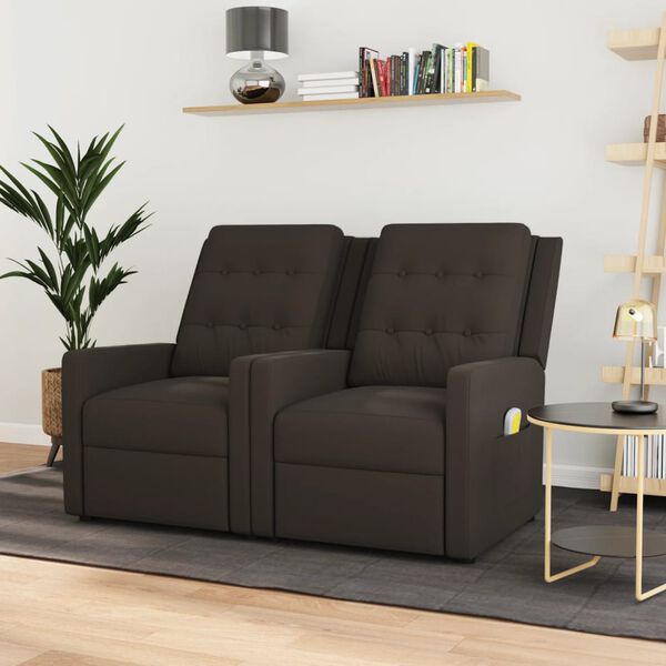 vidaXL 2-местен масажен реклайнер, кафяв, текстил