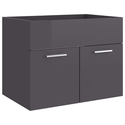 vidaXL Долен шкаф за мивка, сив гланц, 60x38,5x46 см, ПДЧ