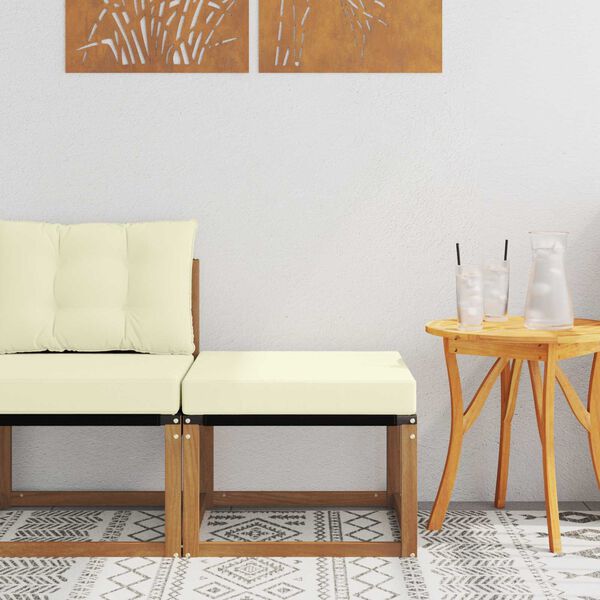 vidaXL Външна табуретка Масивна акациева дървесина и текстилен плат