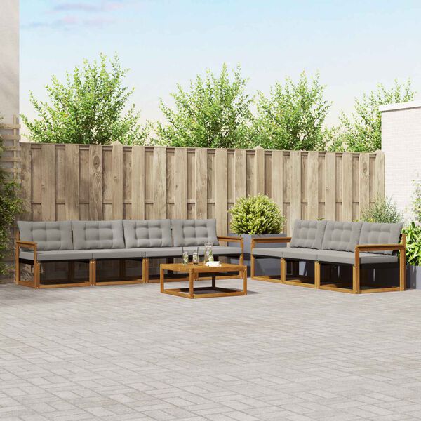 vidaXL Комплект дивани за открито 8 pcs Естествено и светло сиво