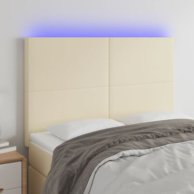 vidaXL LED горна табла за легло, кремава, 144x5x118/128 см