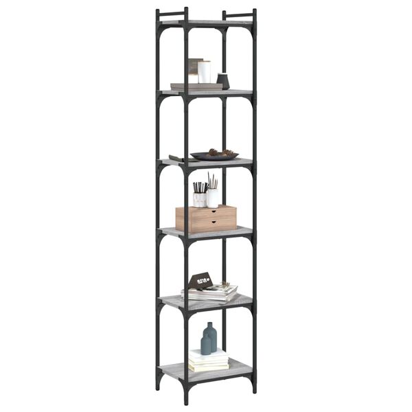 vidaXL Библиотека 6 рафта сив сонома 40x30x188 см инженерно дърво