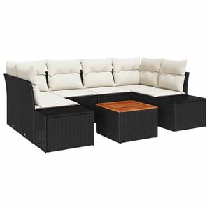 vidaXL Градински Софа Комплект с възглавница 7 pcs Черно полиратан