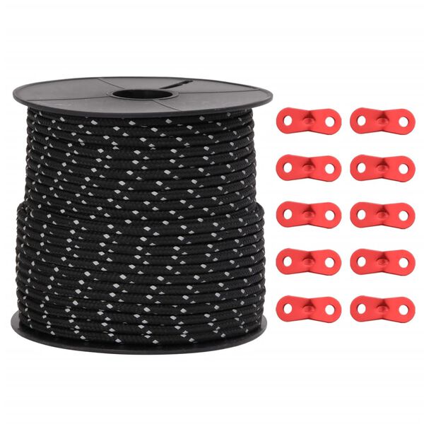 vidaXL Опъващо въже за палатка с рефлекторни ленти и ключове 50 м 4 мм