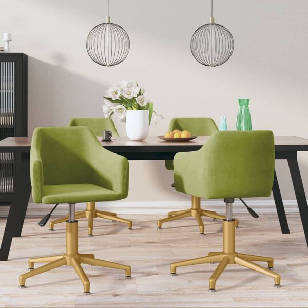 vidaXL Въртящи се трапезни столове, 4 бр, светлозелени, кадифе