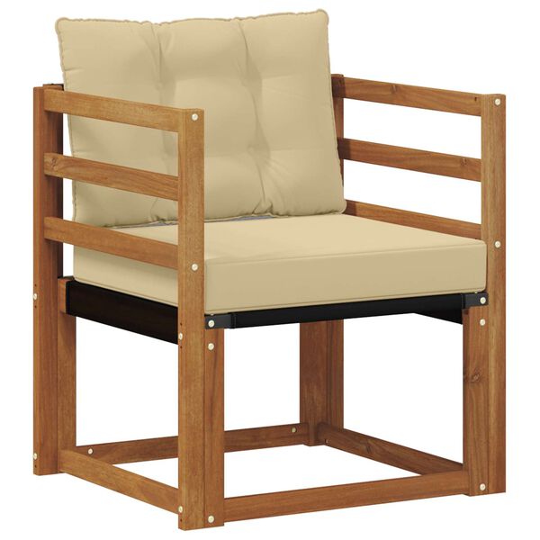 vidaXL Външен диван Солидно акациево дърво и текстилена Естествен