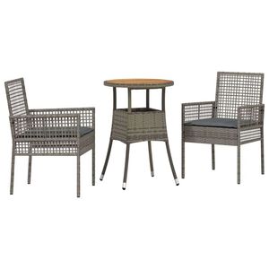 vidaXL Комплект за хранене в градината 3 pcs Сив полиратан