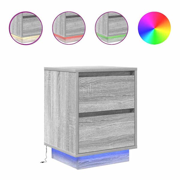 vidaXL Нощен шкаф с LED осветление Grey Sonoma 38x34x50 cm