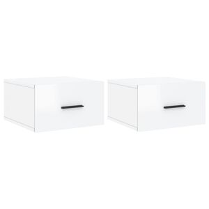 vidaXL Нощни шкафчета за стенен монтаж, 2 бр, бял гланц, 35x35x20 см