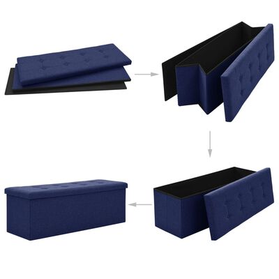 vidaXL Сгъваема пейка за съхранение, синя, изкуствен лен
