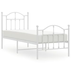 vidaXL Метална рамка за легло с горна и долна табла, бяла, 75x190 см