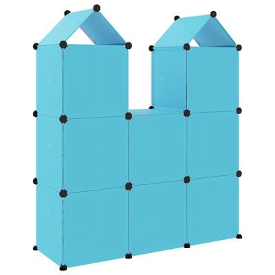 vidaXL Детски кубичен шкаф за съхранение с 8 куба, син, PP
