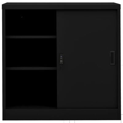 vidaXL Офис шкаф с плъзгаща се врата, черен, 90x40x90 см, стомана