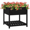 vidaXL Плантер с рафт, черен, 82,5x82,5x81 см, борово дърво масив